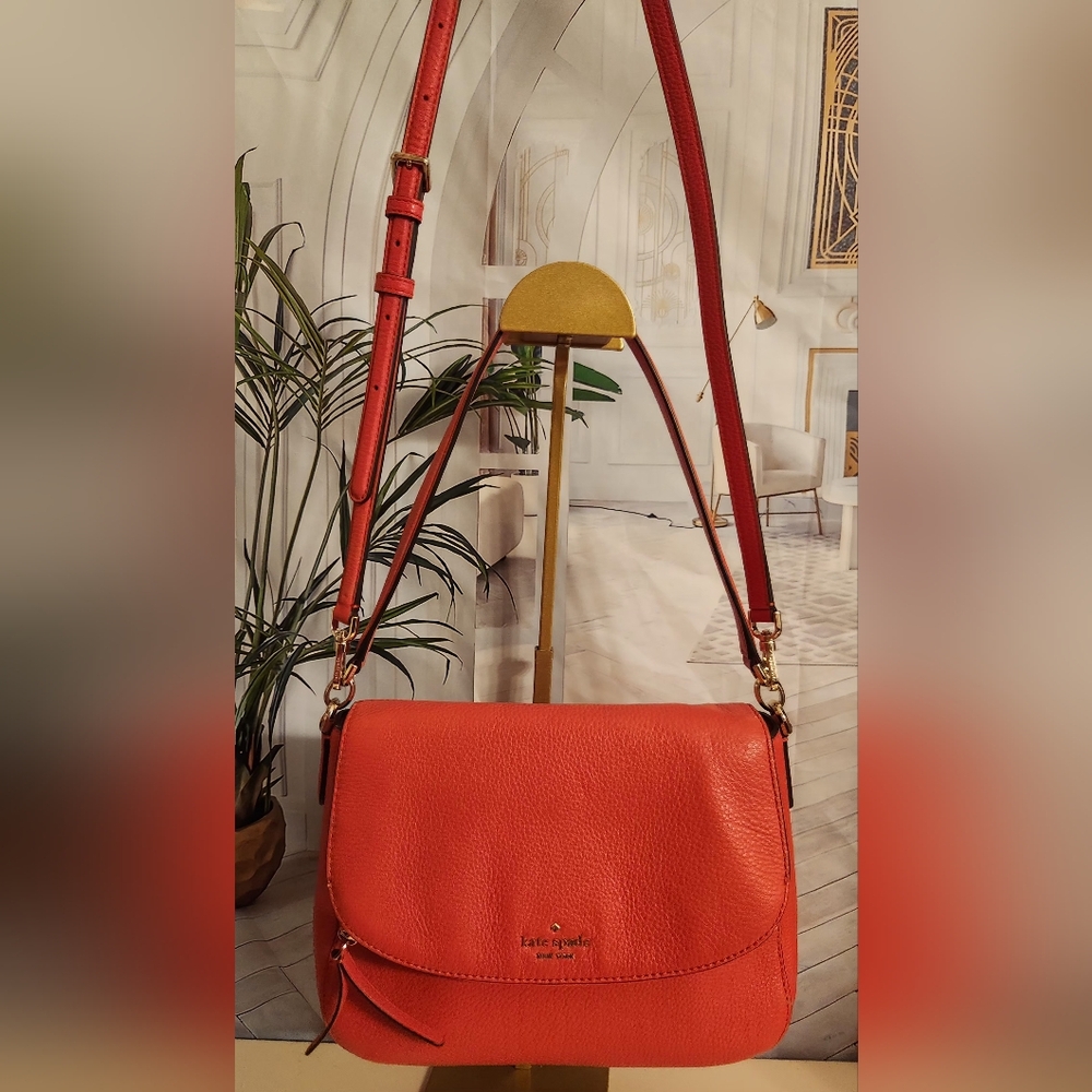 Flash Sale!! Just $50!! Summer! Orange Pebbled Leather Convertible Crossbody Bag - Picture 2 of 16